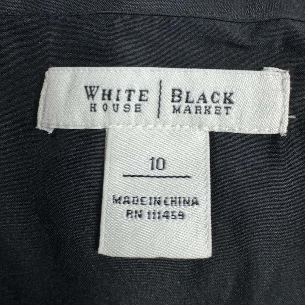 White House Black Market Wool Blend Black White Geometric Trumpet Skirt Sz 10 - Picture 3 of 7